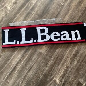 LL Bean Women's Reversible Scarf OSFA Black Red White Spell-Out Logo‎ NWOT